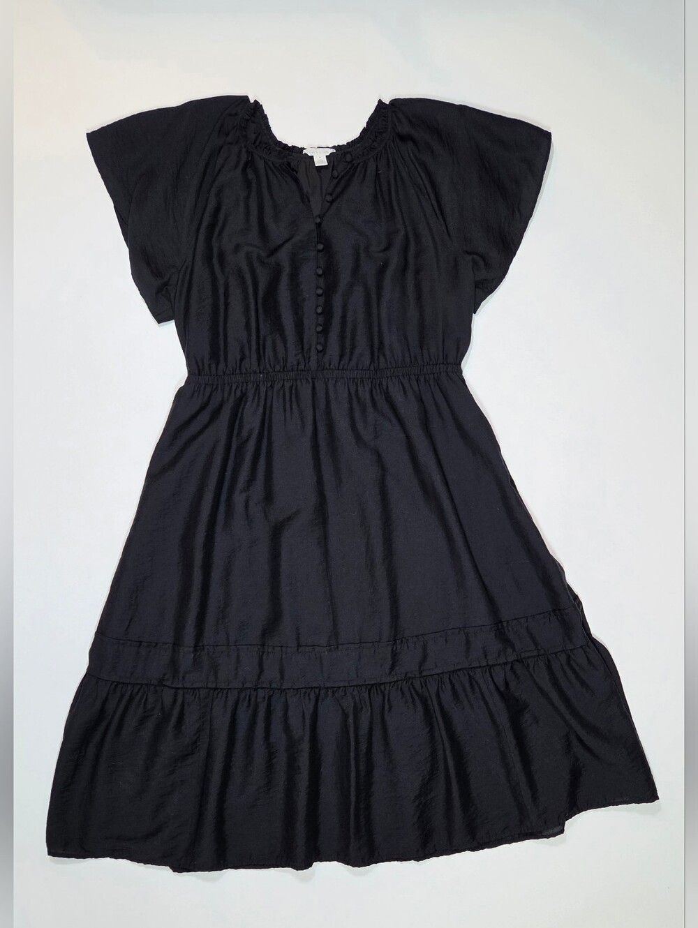 Caslon Maxi Dress Black Button Front Tiered Long Pockets Smocked Size 1X Plus